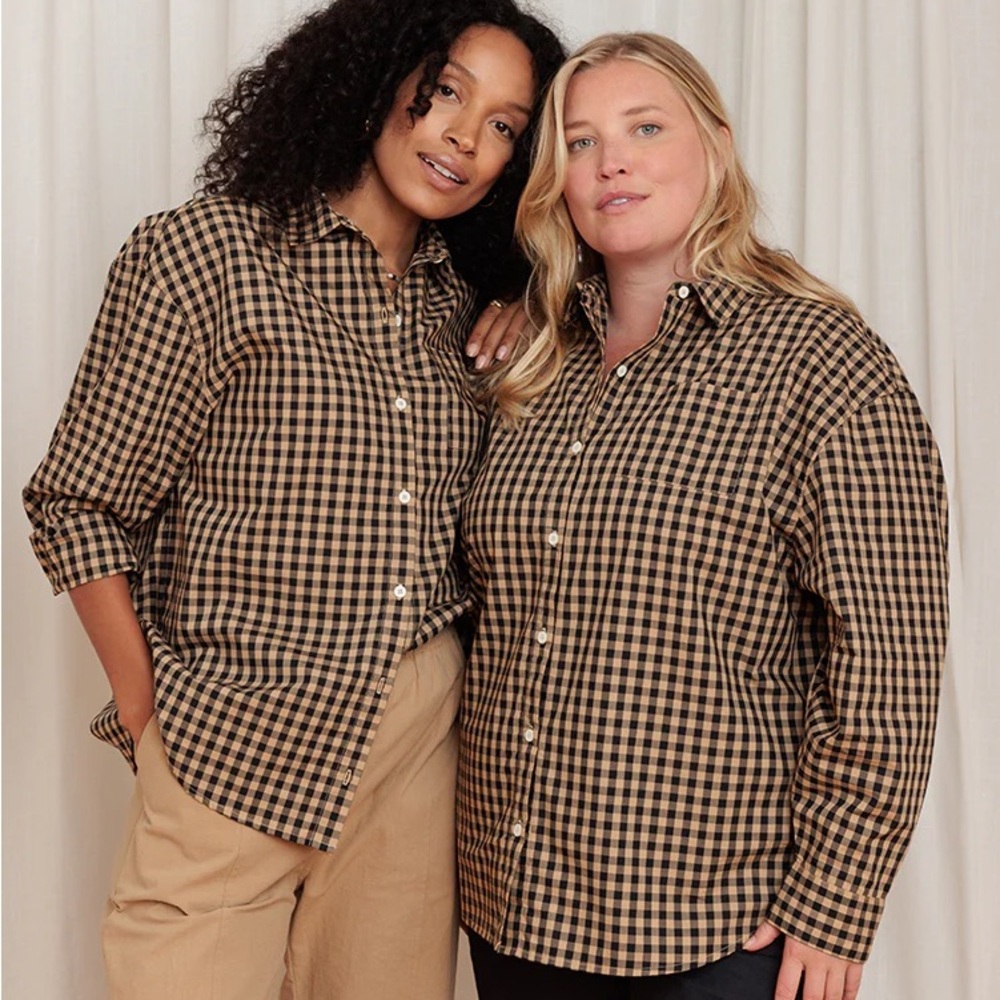 NWT Tradlands Relaxed Oversized Button-up in Coffee and Black Gingham